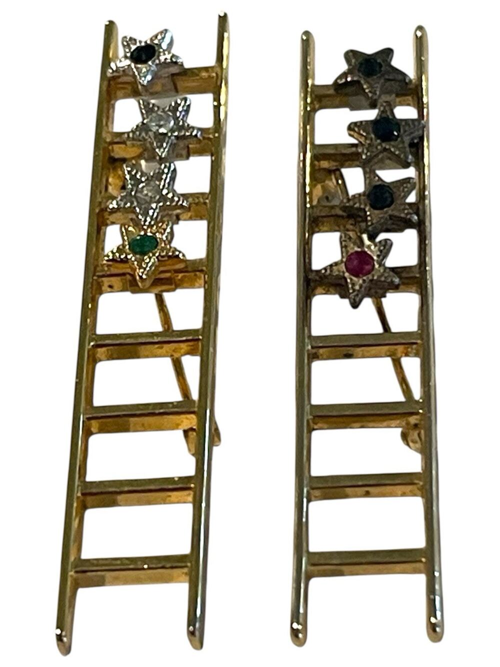 Vintag 2 Mary Kay Sapphire Emerald Reach for The Stars Ladder Pin Brooch 2”x3/8”